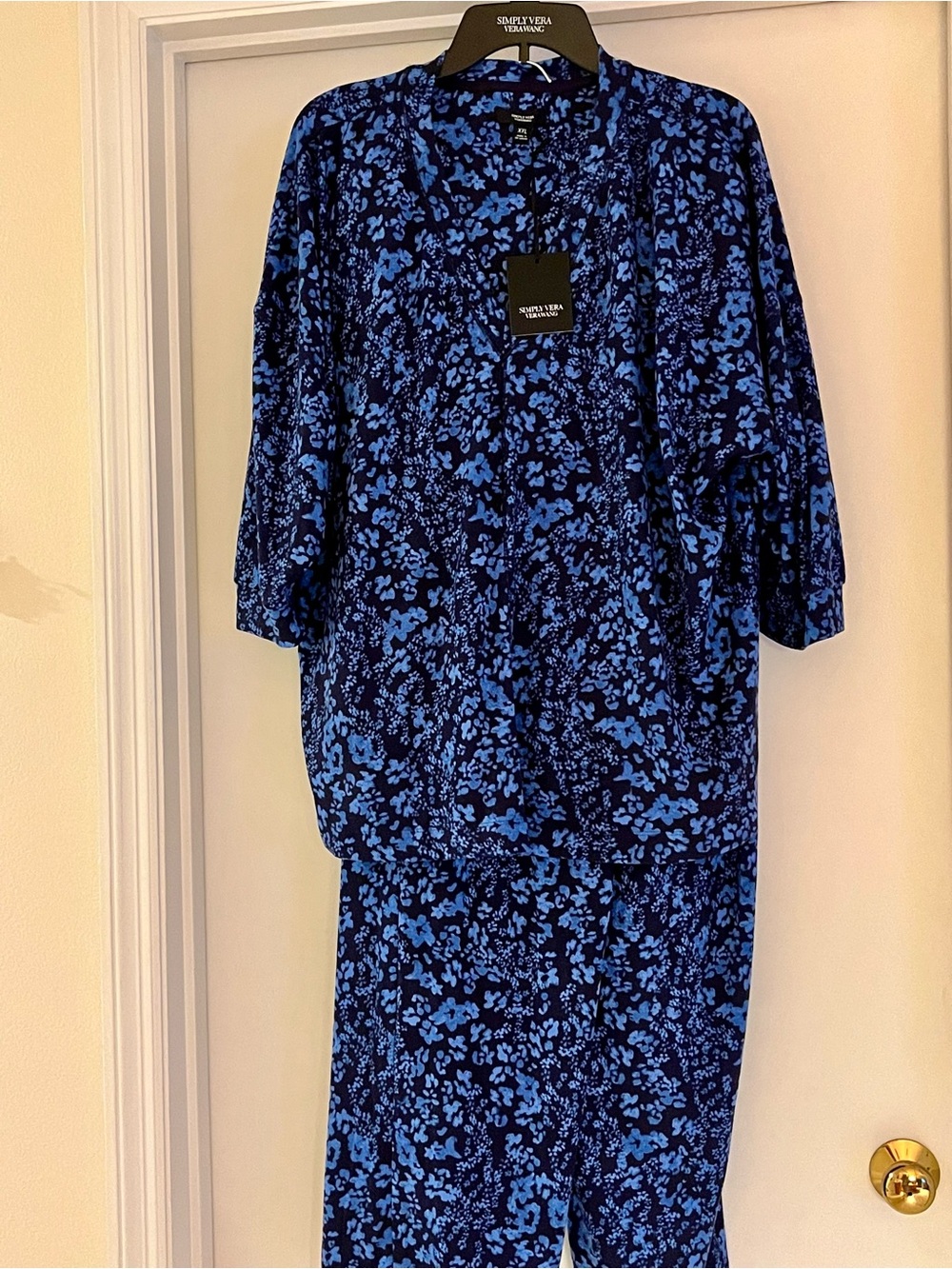 Simply Vera Vera Wang Two-Piece Floral Pajama Set in Blue & Black XXL